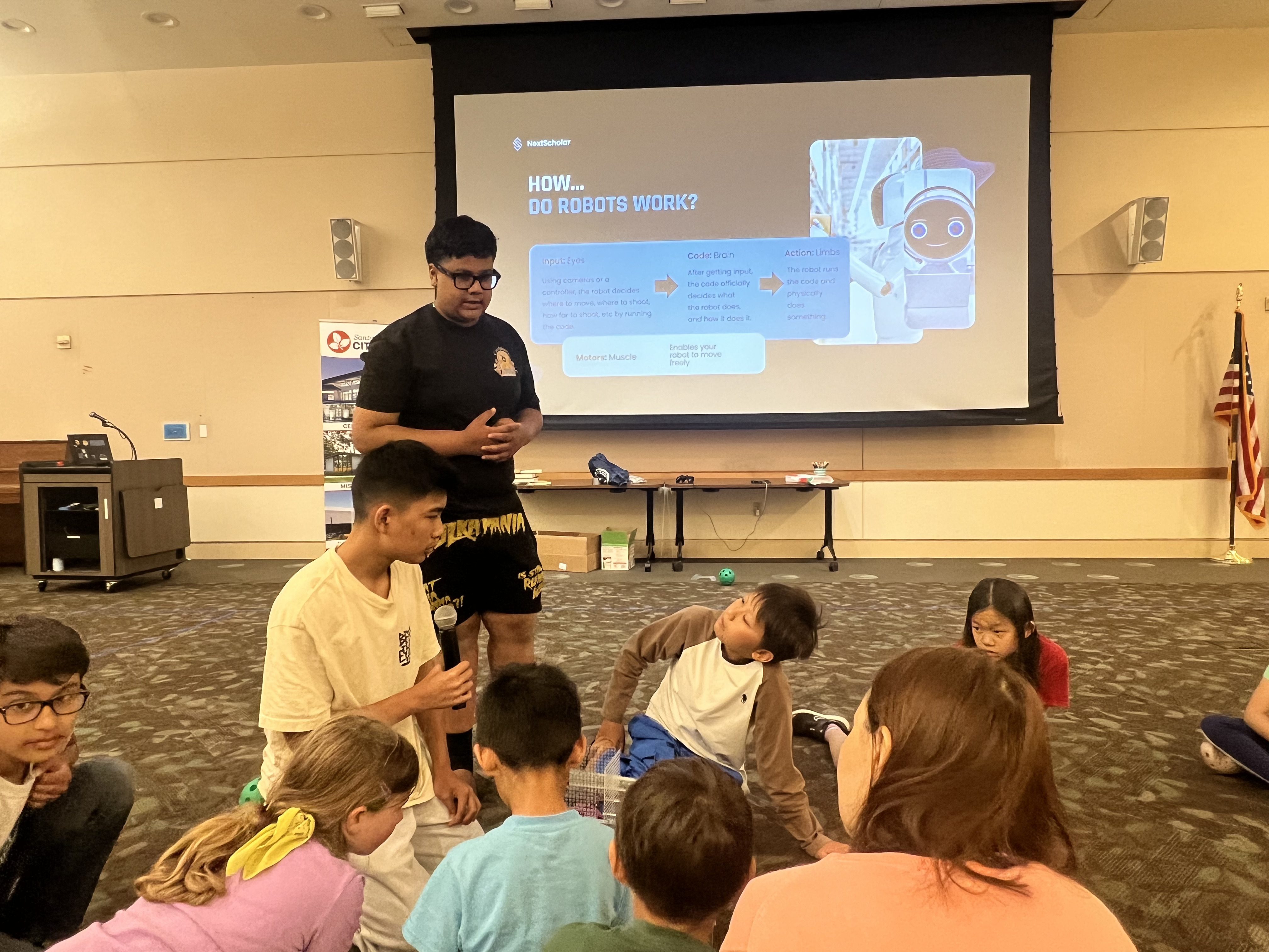 Students building robots